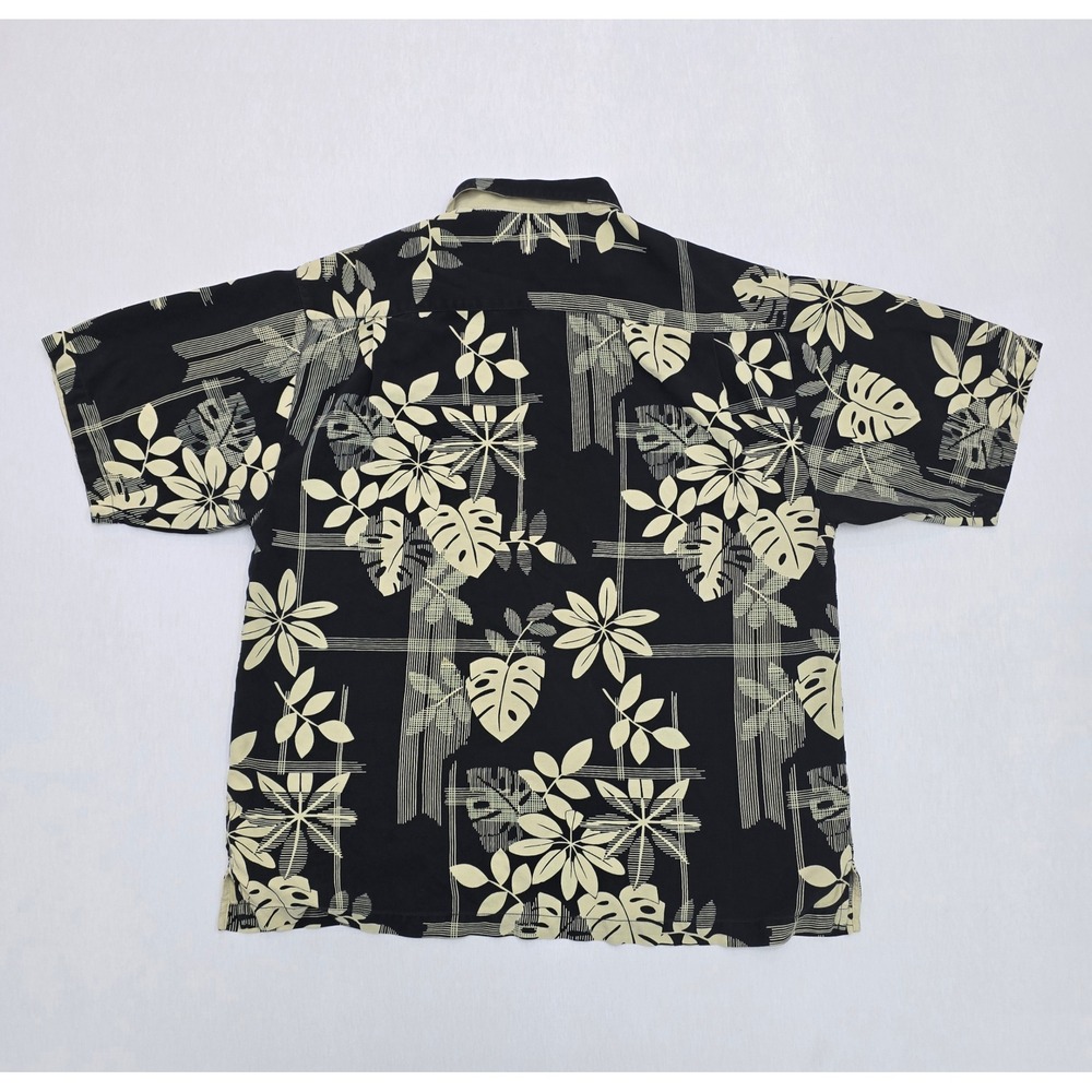 Tommy Bahama Mens Large Silk Tropical Floral Leaf Button Down Shirt Black Cream - Picture 3 of 12